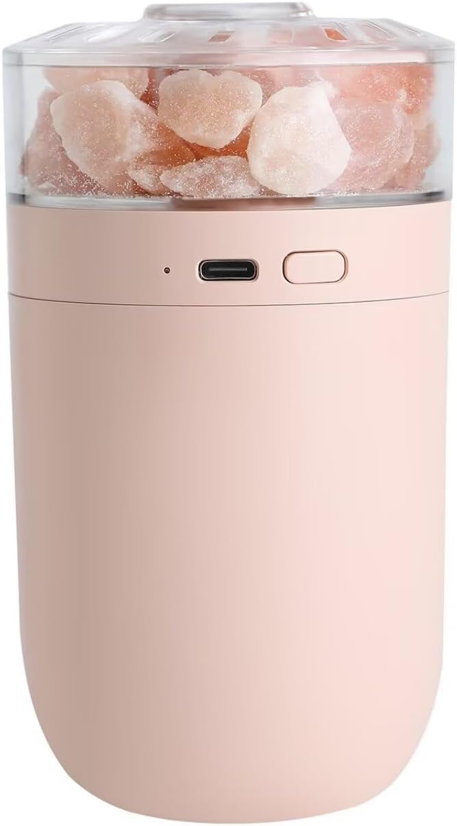 Himalayan Salt Lamp Ultrasonic Humidifier,Essential Oil Aromatherapy Diffuser,230ML Cool Mist Humidifier with Built-in Battery,7 Color Light,Auto Shut-Off Pink
