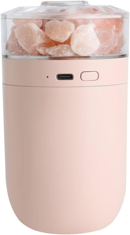Himalayan Salt Lamp Ultrasonic Humidifier,Essential Oil Aromatherapy Diffuser,230ML Cool Mist Humidifier with Built-in Battery,7 Color Light,Auto Shut-Off Pink