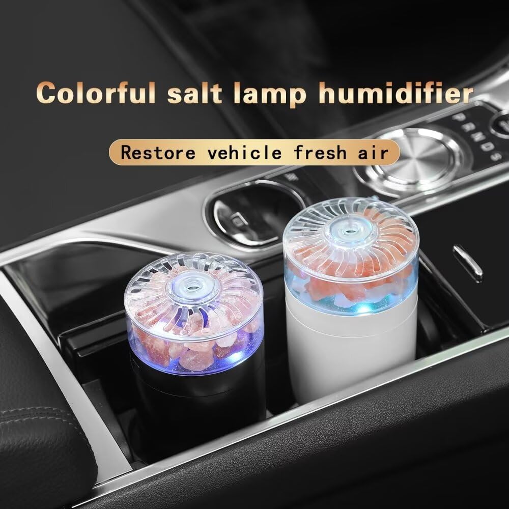 Himalayan Salt Lamp Ultrasonic Humidifier,Essential Oil Aromatherapy Diffuser,230ML Cool Mist Humidifier with Built-in Battery,7 Color Light,Auto Shut-Off Pink