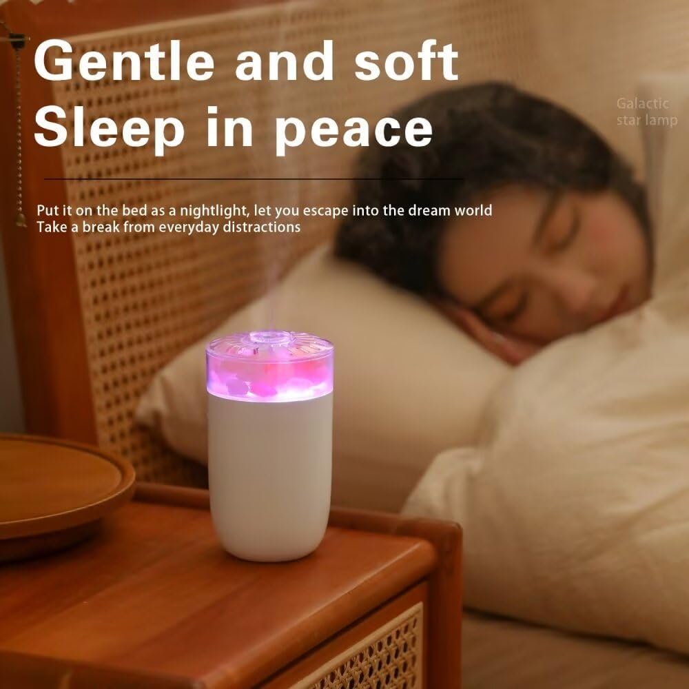 Himalayan Salt Lamp Ultrasonic Humidifier,Essential Oil Aromatherapy Diffuser,230ML Cool Mist Humidifier with Built-in Battery,7 Color Light,Auto Shut-Off Pink