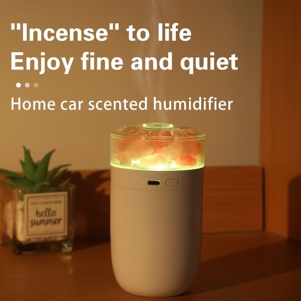 Himalayan Salt Lamp Ultrasonic Humidifier,Essential Oil Aromatherapy Diffuser,230ML Cool Mist Humidifier with Built-in Battery,7 Color Light,Auto Shut-Off Pink