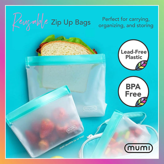 Piccolo Reusable Silicone Zip Up Bags - Set of 3, BPA-Free, Pink