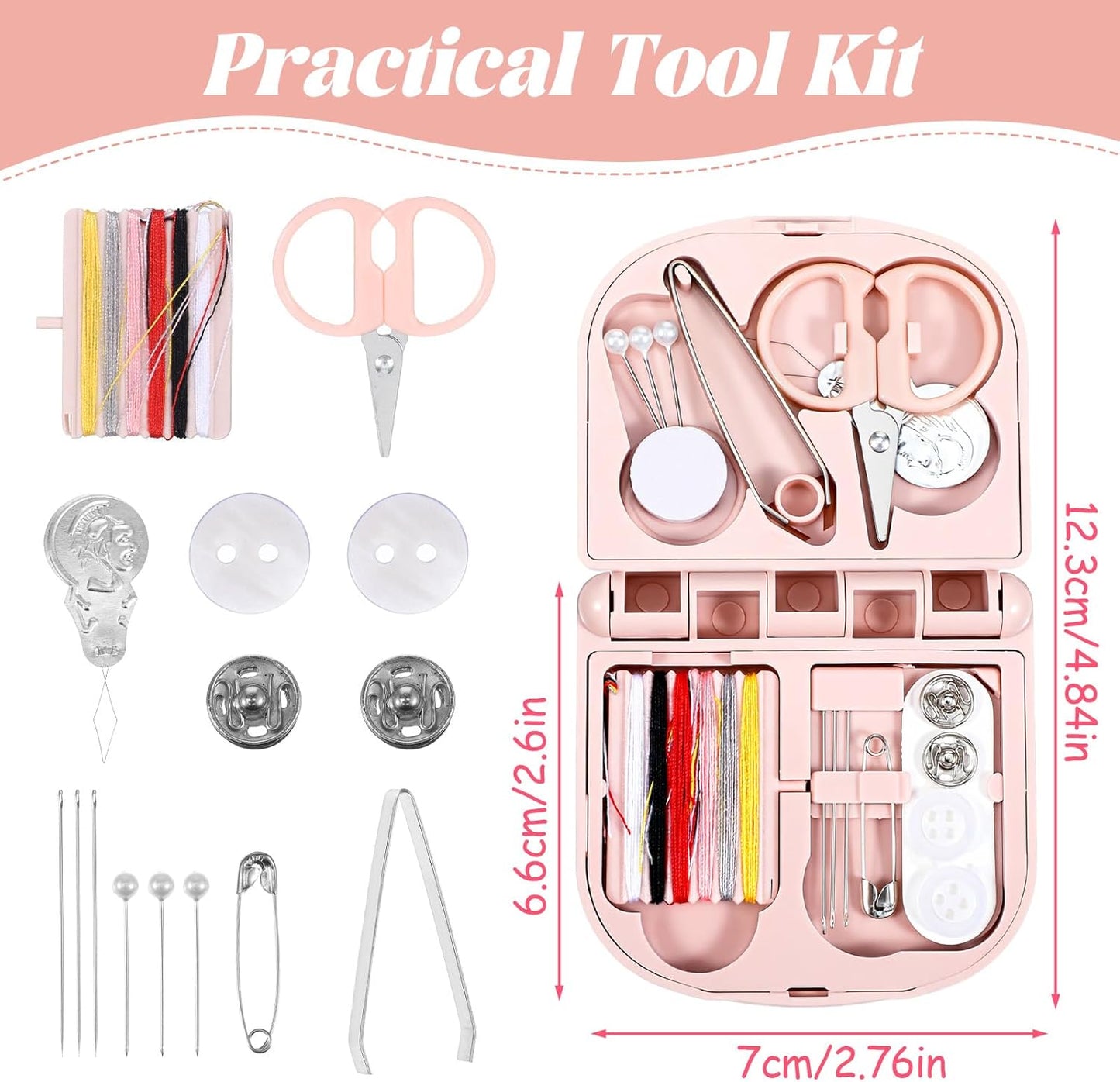 Mini Sewing Kit Travel, Emergency Small Sewing Kit, Needle and Thread Kit Deluxe 5th Gen Square Soft Pink, Portable Essentials for Quick Repairs