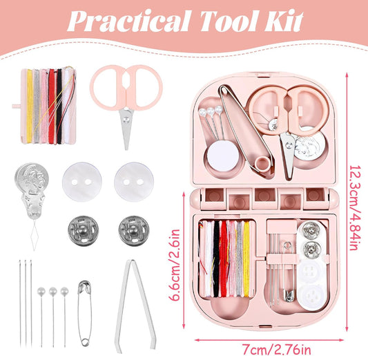 Mini Sewing Kit Travel, Emergency Small Sewing Kit, Needle and Thread Kit Deluxe 5th Gen Square Soft Pink, Portable Essentials for Quick Repairs