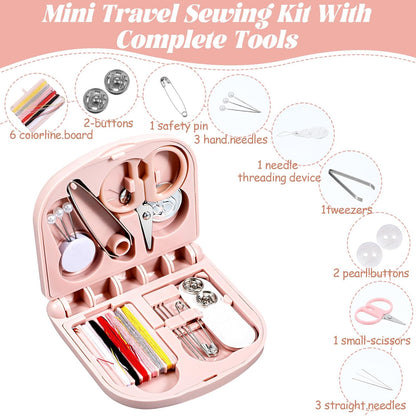 Mini Sewing Kit Travel, Emergency Small Sewing Kit, Needle and Thread Kit Deluxe 5th Gen Square Soft Pink, Portable Essentials for Quick Repairs