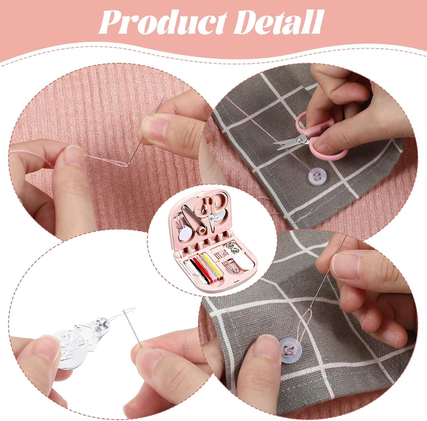 Mini Sewing Kit Travel, Emergency Small Sewing Kit, Needle and Thread Kit Deluxe 5th Gen Square Soft Pink, Portable Essentials for Quick Repairs