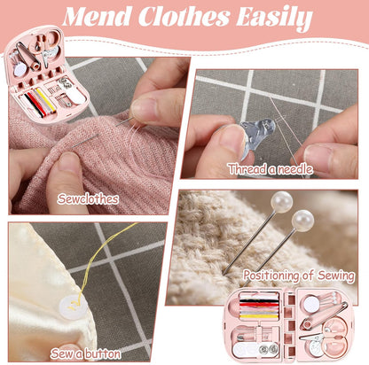 Mini Sewing Kit Travel, Emergency Small Sewing Kit, Needle and Thread Kit Deluxe 5th Gen Square Soft Pink, Portable Essentials for Quick Repairs