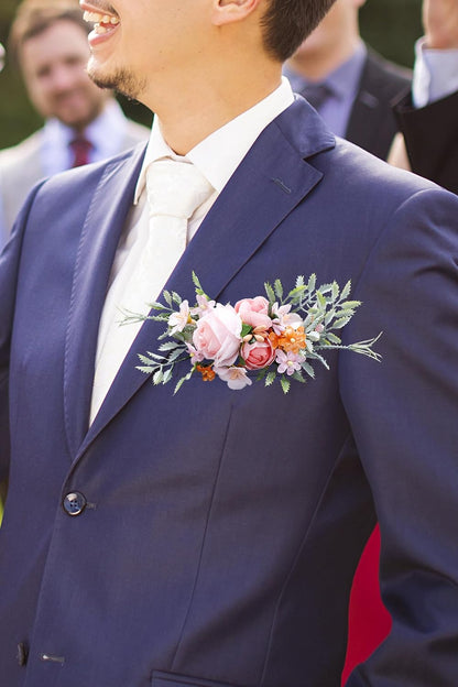 Pink Pocket Boutonniere for Men Boutonniere for Wedding Rustic Corsage for Groom Woodland Boutonnieres for Groomsmen Prom Dinner Party Anniversary Suit