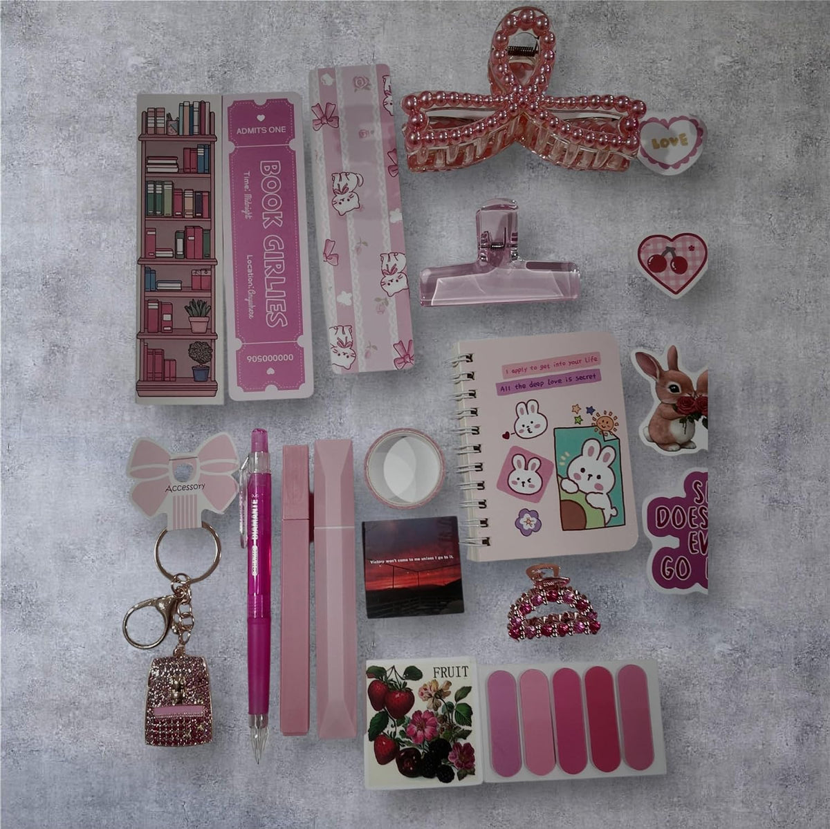 Pink Self Care Gift Box Set with Spa Headband, Scrunchies, Stationery, Stickers, Keychain, Relaxation Kit for Women