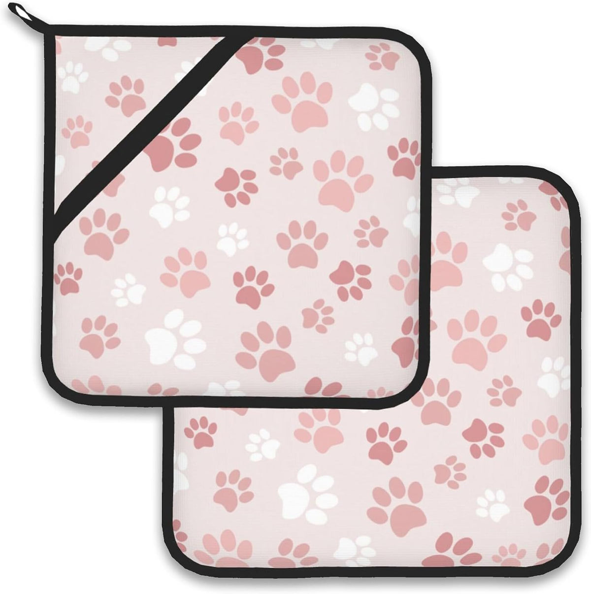 Cute Pink Cat Dog Paw Prints Pot Holder Set of 2,Heat Resistant Potholders Oven Hot Pads for Kitchen Cooking Baking BBQ
