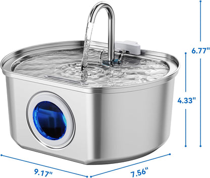 Cat Water Fountain Stainless Steel: 108oz/3.2L Cat Fountain for Drinking | Pet Water Fountain Inside - Automatic Dog Watering Dispenser Bowl - Pet Feeding & Watering Supplies - Water Level Window