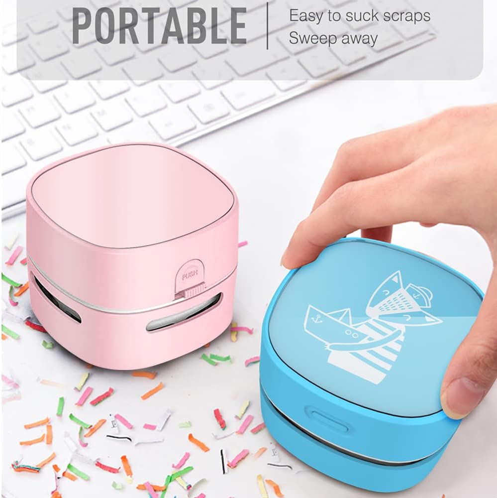 Mini Desktop Vacuum Cleaner for Table Dust (Pink AA Battery)