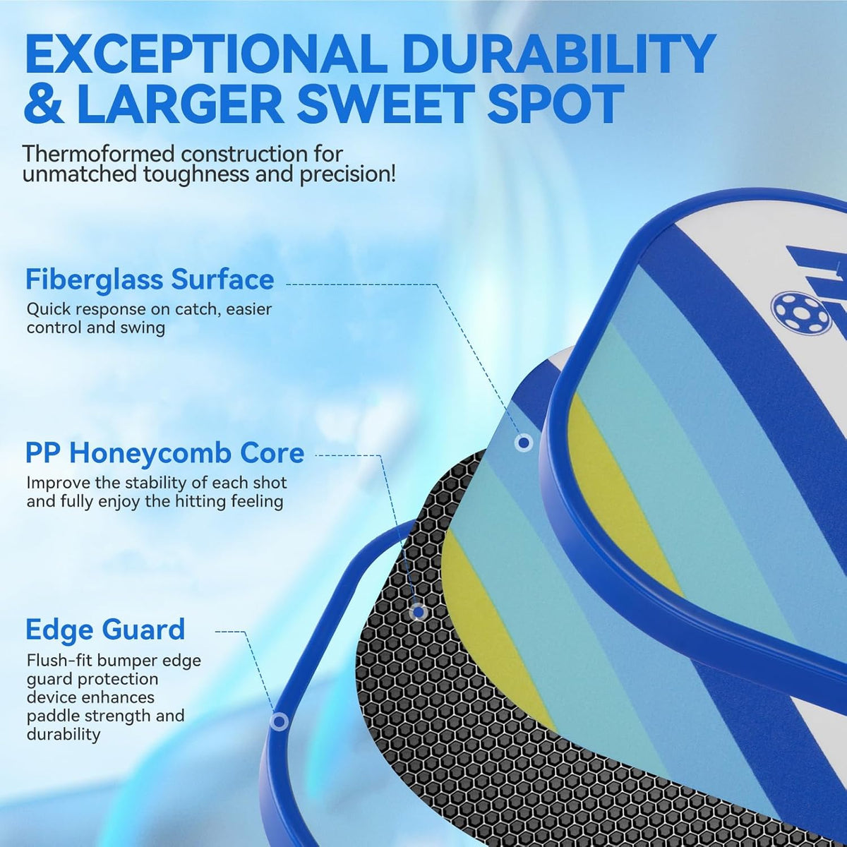 Pickleball Paddles 4 Pack - USAPA Light Graphite Premium Rackets Fiber Face & Polymer Honeycomb Core Pickleball Set with 4 Outdoor Indoor Balls Including Portable Carry Bag