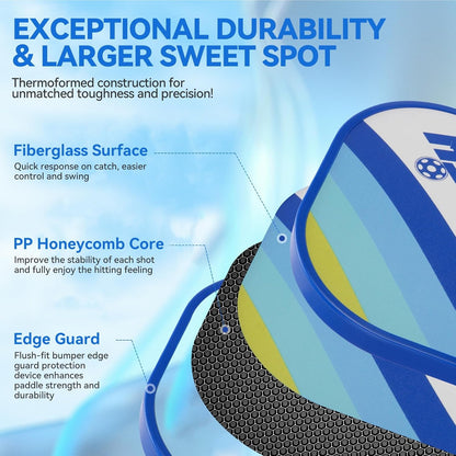 Pickleball Paddles 4 Pack - USAPA Light Graphite Premium Rackets Fiber Face & Polymer Honeycomb Core Pickleball Set with 4 Outdoor Indoor Balls Including Portable Carry Bag