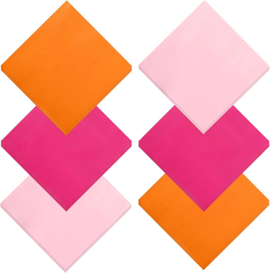 120 Pcs Pink Orange Paper Napkins Multi Color Disposable Napkin 6.5 Inch 3 Colors Beverage Dinner Hand Towel for Baby Shower Birthday Wedding Tequila Sunrise Party Supplies (Pink Orange)