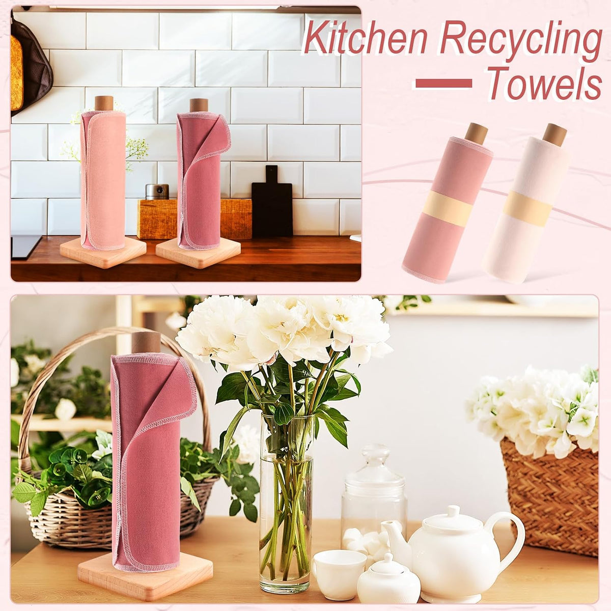 50 Pcs Reusable Paper Towels Cotton Washable,Gradient Pink