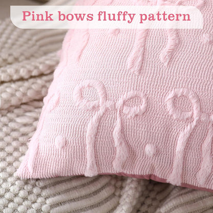 Set of 2 Pink Bow Throw Pillow Covers 18x18, Decorative Pillowcases