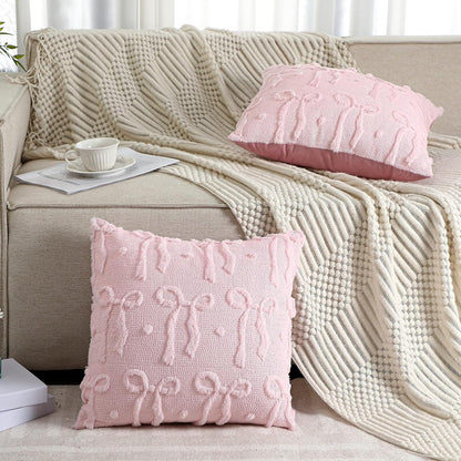 Set of 2 Pink Bow Throw Pillow Covers 18x18, Decorative Pillowcases