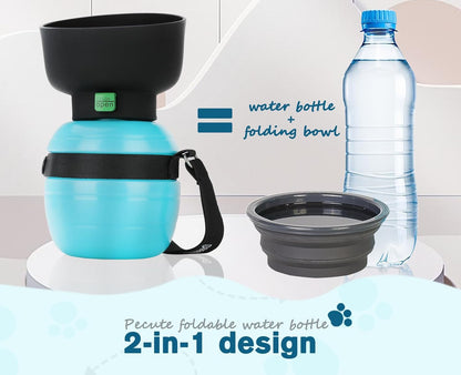 Pecute Portable Dog Water Bottle, 2 in 1 Cat Dog Travel Water Bottle Bowl Leakproof with Double Seal, BPA Free, Lightweight, Pet Small Animal Water Bottel Dispenser for Outdoor Walking Hiking Travels