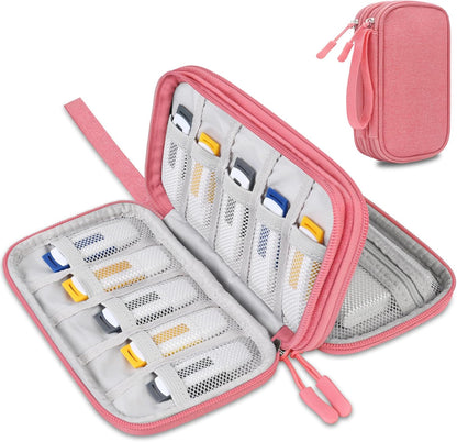 USB Flash Drive Case Thumb Drive Holder Case Organizer Portable Electronic Accessories Storage Bag for SanDisk/SamData/Samsung USB Flash Drives Jump Drive Memory Stick, SD Card, Cable, Pink