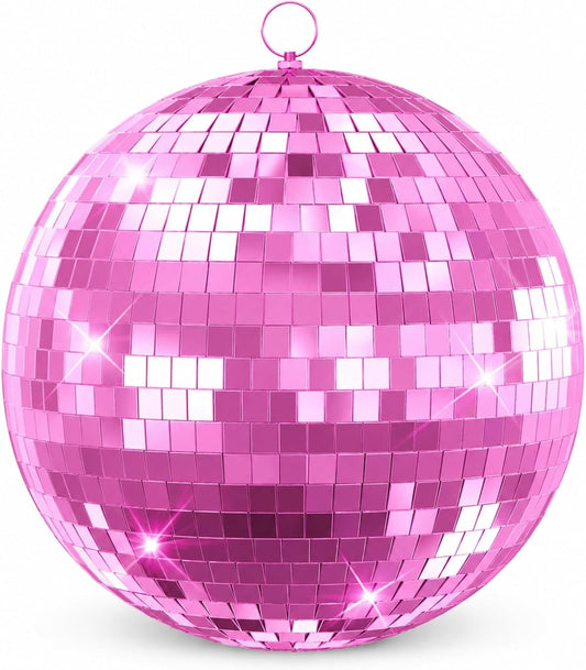 Disco Ball, 12/16/20 Inch Hanging Disco Ball, Mirror Ball for Party Decoration, Wedding, DJ Club, Stage, Birthday, Christmas, New Years Celebration (Pink, 12Inch)