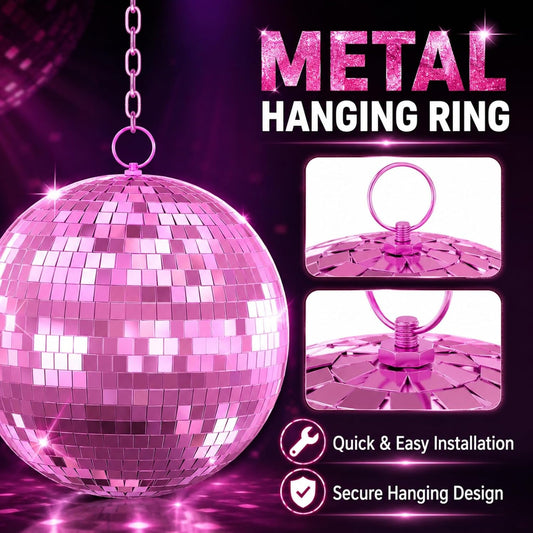 Disco Ball, 12/16/20 Inch Hanging Disco Ball, Mirror Ball for Party Decoration, Wedding, DJ Club, Stage, Birthday, Christmas, New Years Celebration (Pink, 12Inch)