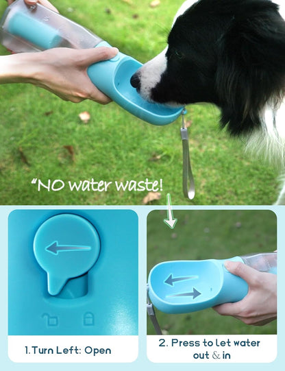 Portable Water Bottle for Small Dogs, 3 in 1 Pet Travel Bowl Dispenser with Food Treat Container & Poop Bag Holder, Summer Hiking Walking Accessories for Puppy On The Go - Pink, 10oz