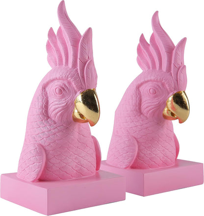 Cute Pink Parrot Decorative Bookends，Maximalist Bookshelf Decor