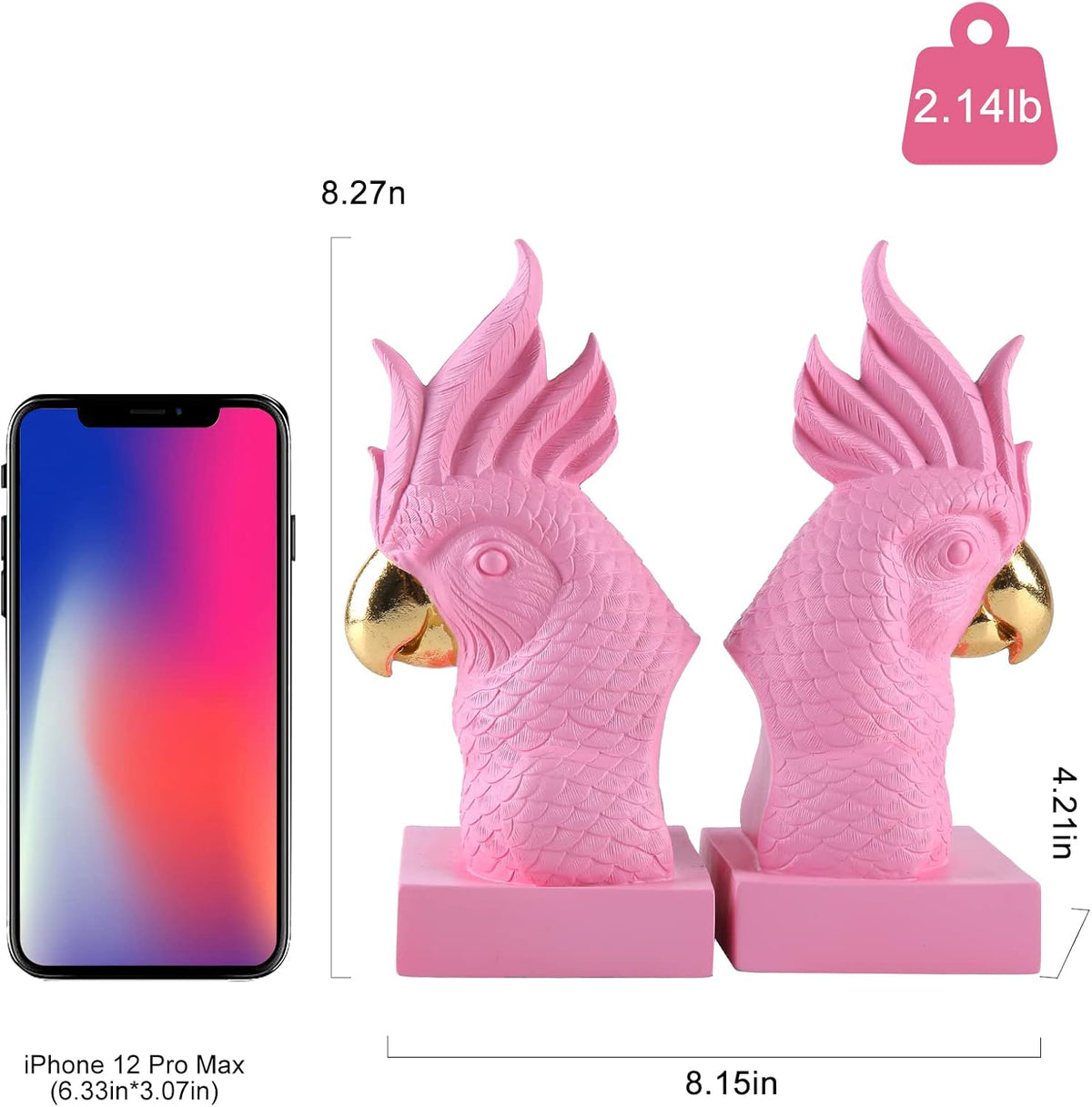 Cute Pink Parrot Decorative Bookends，Maximalist Bookshelf Decor