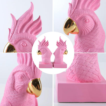 Cute Pink Parrot Decorative Bookends，Maximalist Bookshelf Decor