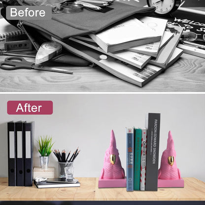 Cute Pink Parrot Decorative Bookends，Maximalist Bookshelf Decor