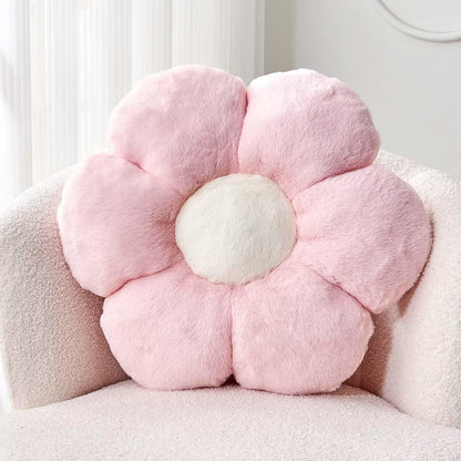 Flower Pillow Cute Decorative Throw Pillow with Faux Rabbit Fur Soft Daisy Plush Floor Cushion Aesthetic Flower Shaped Pillow Home Decor for Bed Sofa Couch (Pink, 17.7 Inch)