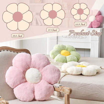 Flower Pillow Cute Decorative Throw Pillow with Faux Rabbit Fur Soft Daisy Plush Floor Cushion Aesthetic Flower Shaped Pillow Home Decor for Bed Sofa Couch (Pink, 17.7 Inch)