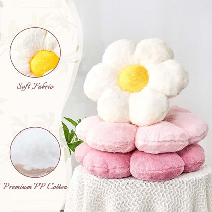 Flower Pillow Cute Decorative Throw Pillow with Faux Rabbit Fur Soft Daisy Plush Floor Cushion Aesthetic Flower Shaped Pillow Home Decor for Bed Sofa Couch (Pink, 17.7 Inch)