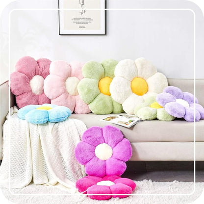 Flower Pillow Cute Decorative Throw Pillow with Faux Rabbit Fur Soft Daisy Plush Floor Cushion Aesthetic Flower Shaped Pillow Home Decor for Bed Sofa Couch (Pink, 17.7 Inch)