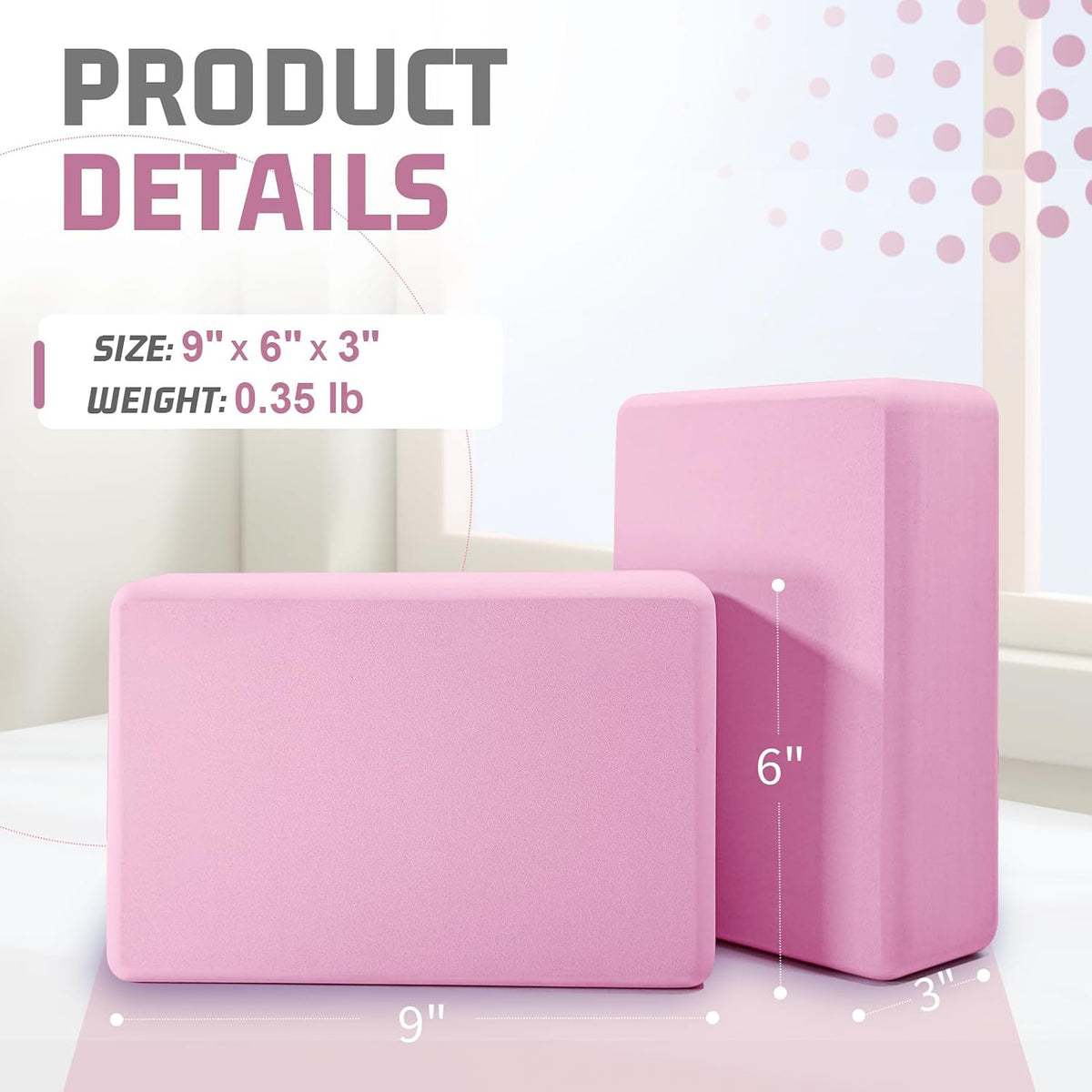 2 Pack Yoga Blocks, 3"x6"x9" Rounded Edges Non-Slip, Yoha Bricks