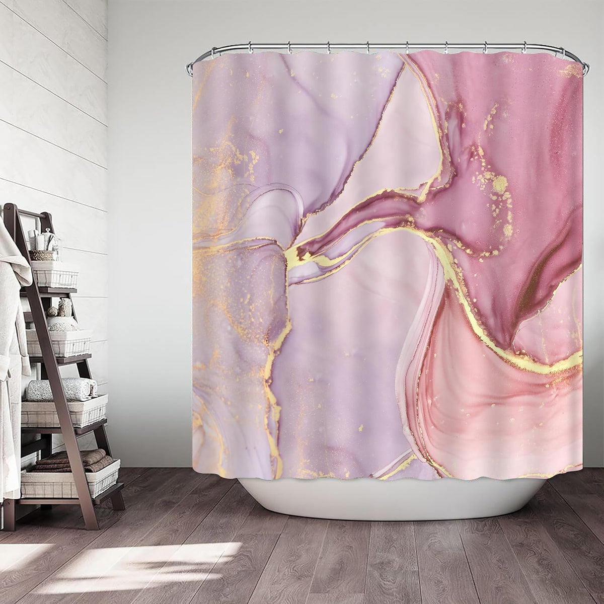 4Pcs Luxury Marble Shower Curtain Sets, Bathroom Sets with Shower Curtain, Toilet Lid Rug, Contour Mat and Bath Mat, Shower Curtain with 12 Hooks for Bathroom Set Decor