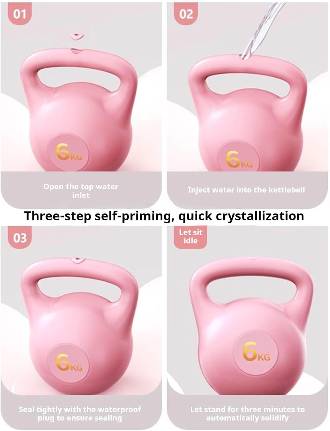 Kettlebell 6kg Water Filled Soft PE Adjustable Kettlebell, Kettlebells for Home Gym Workouts Strength Training, Portable Water Weight for Travel Fitness Home Daily Exercise Use (Pink)