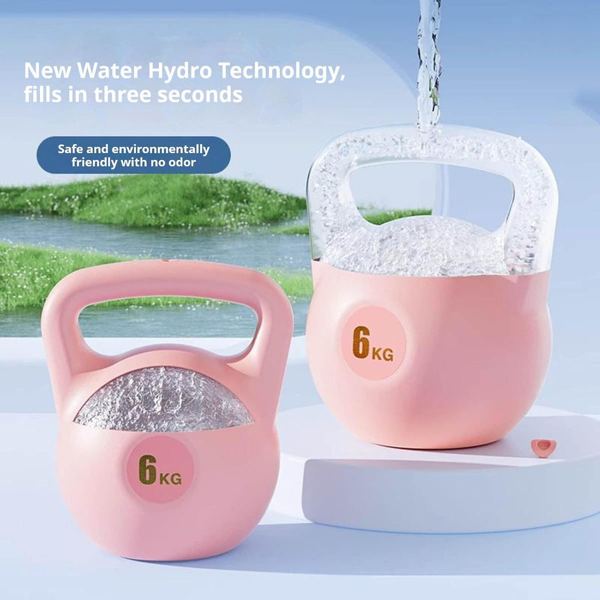 Kettlebell 6kg Water Filled Soft PE Adjustable Kettlebell, Kettlebells for Home Gym Workouts Strength Training, Portable Water Weight for Travel Fitness Home Daily Exercise Use (Pink)
