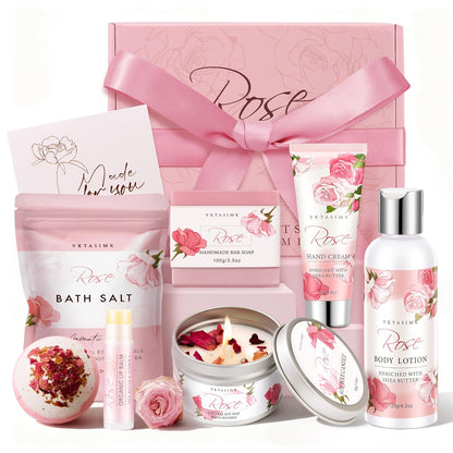 Gifts for Women Birthday Gift Baskets, Rose Relaxing Home Spa Set