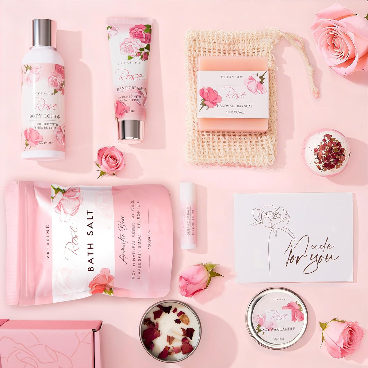 Gifts for Women Birthday Gift Baskets, Rose Relaxing Home Spa Set