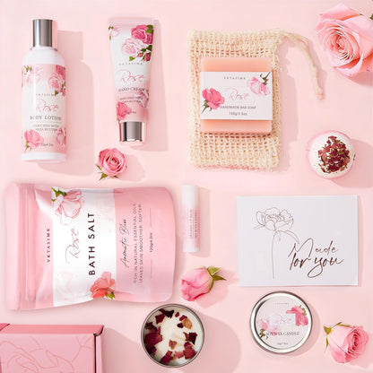 Gifts for Women Birthday Gift Baskets, Rose Relaxing Home Spa Set