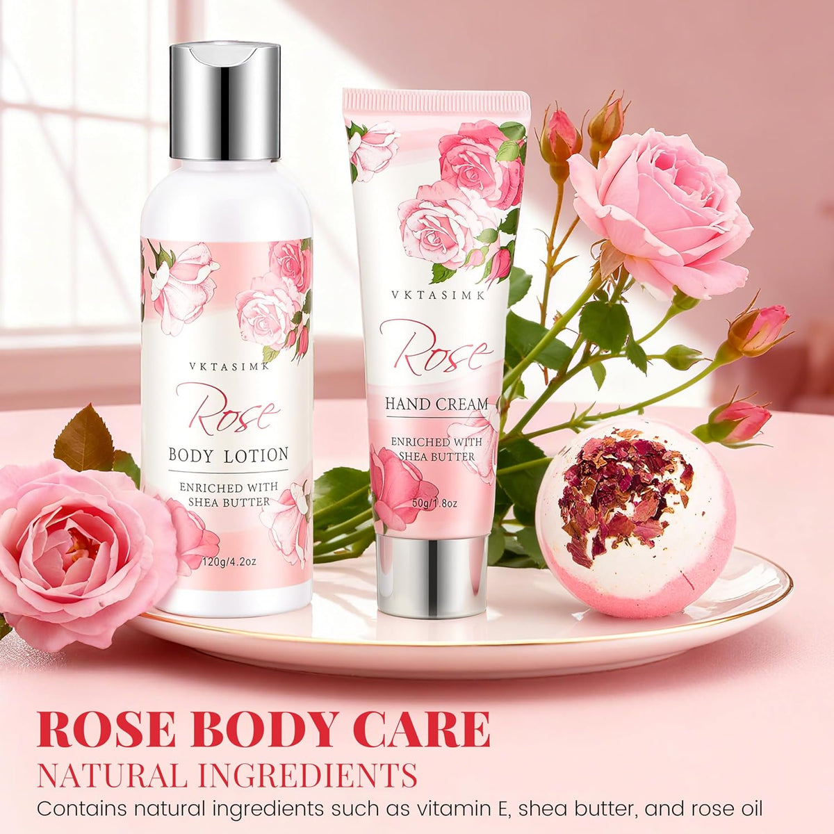 Gifts for Women Birthday Gift Baskets, Rose Relaxing Home Spa Set