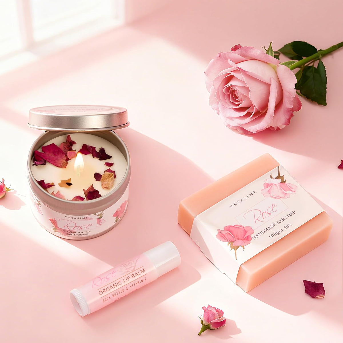 Gifts for Women Birthday Gift Baskets, Rose Relaxing Home Spa Set