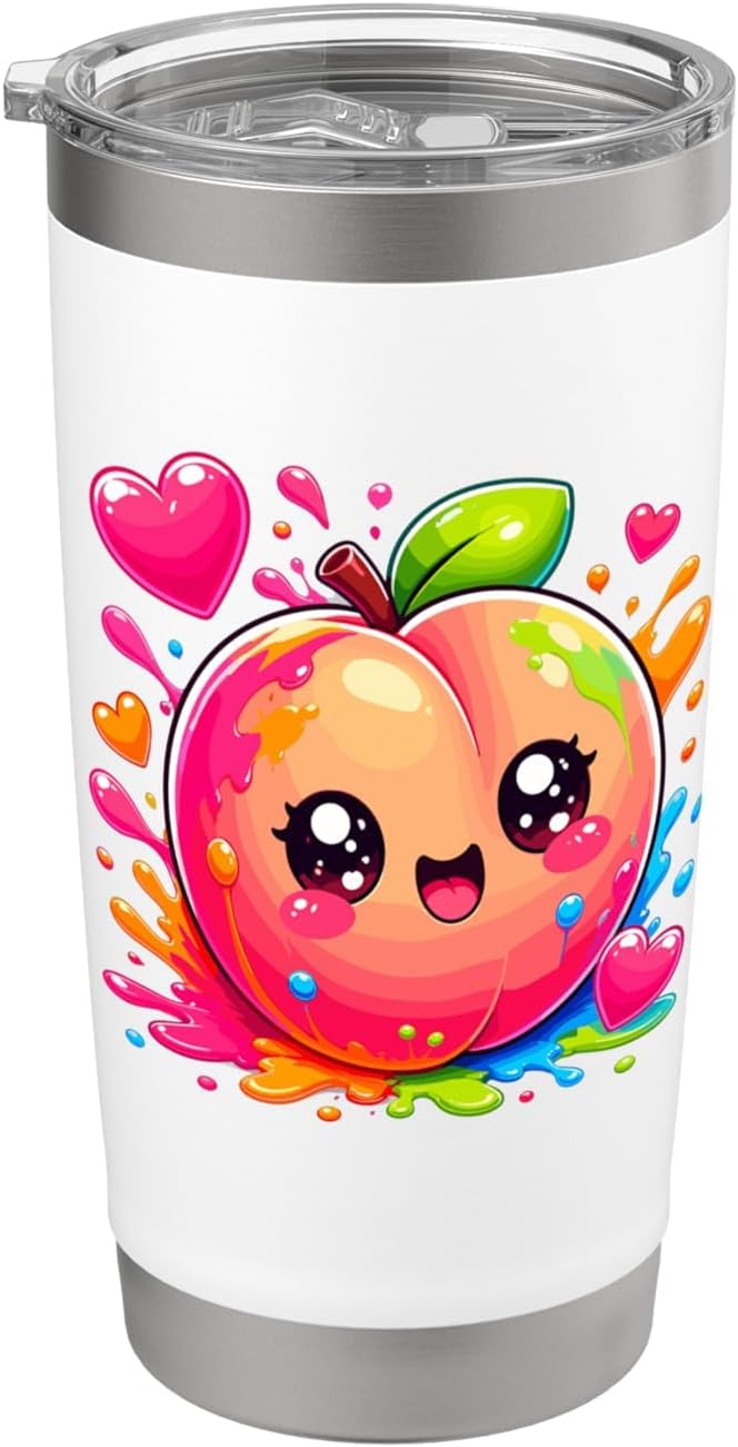Cute Kawaii Peach With Hearts Color Splash Stainless Steel Insulated Tumbler