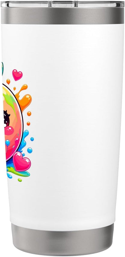 Cute Kawaii Peach With Hearts Color Splash Stainless Steel Insulated Tumbler