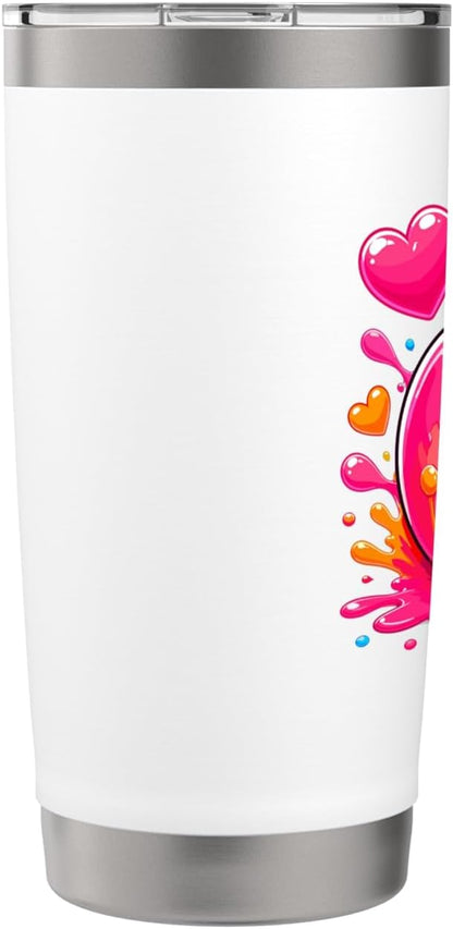 Cute Kawaii Peach With Hearts Color Splash Stainless Steel Insulated Tumbler