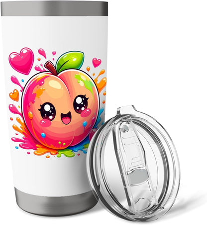 Cute Kawaii Peach With Hearts Color Splash Stainless Steel Insulated Tumbler