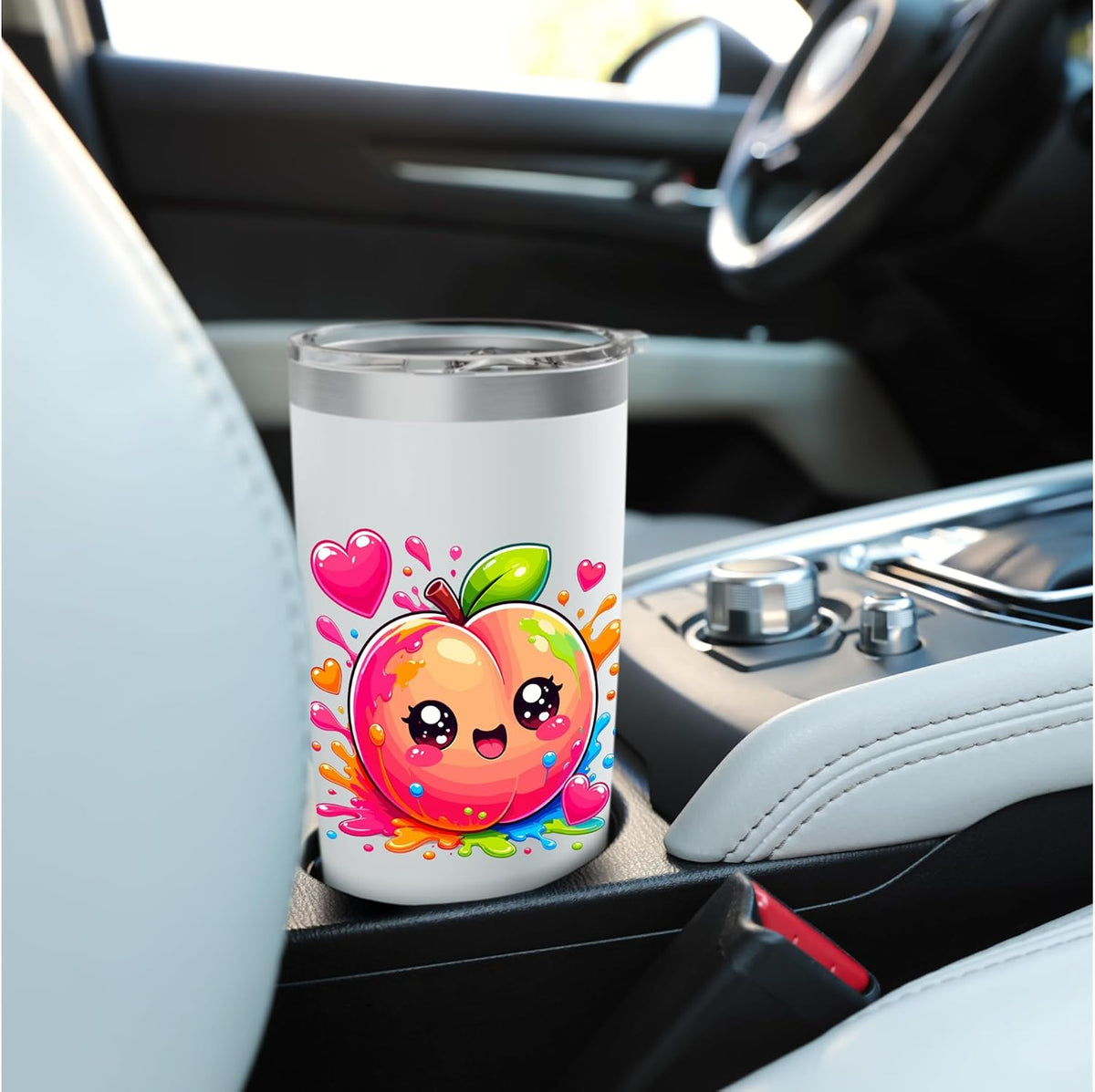 Cute Kawaii Peach With Hearts Color Splash Stainless Steel Insulated Tumbler