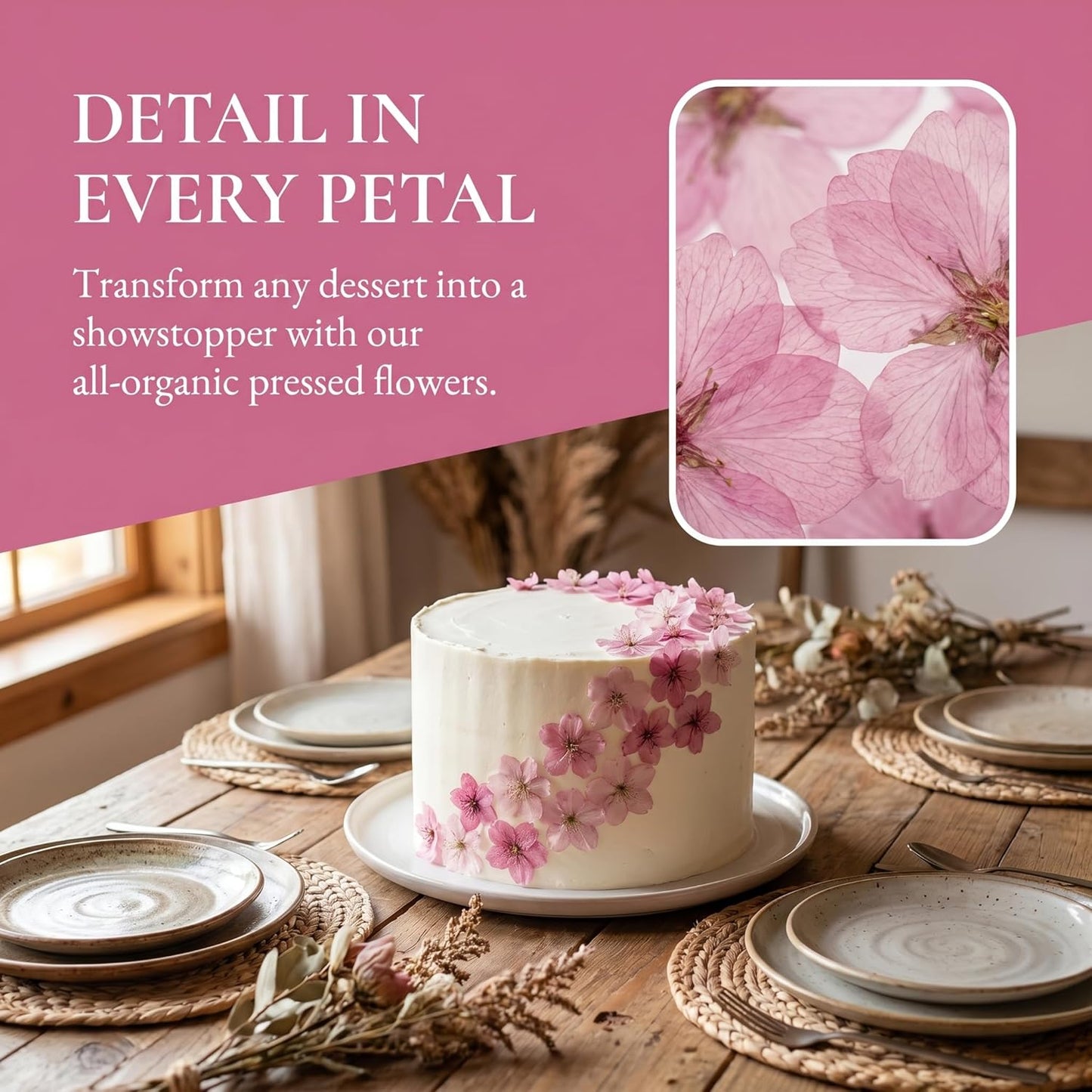48Pcs Pressed Dried Cherry Blossom Flowers – Pink & White Mixed – Real Natural Sakura Floral for Cake Decorations Topper, Resin Jewelry, Nail Art, Epoxy Molds, Scrapbooking, DIY Crafts, Wedding Decor